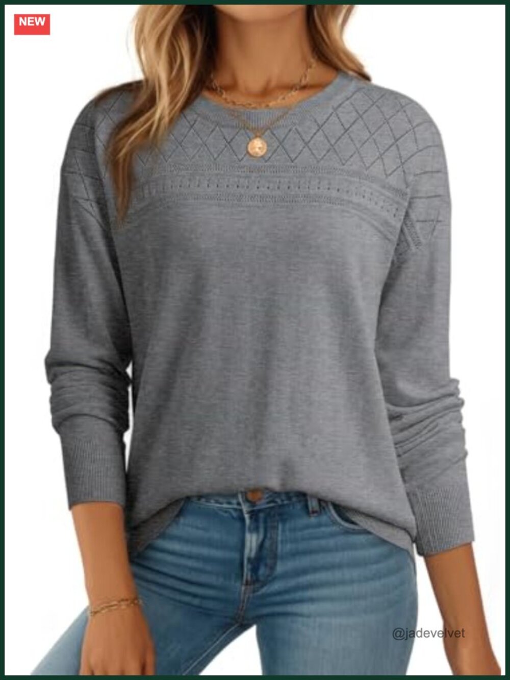 Wool Blend Hollow Out Sweater Lightweight Crochet Pullover Crew Neck Long Sleeve